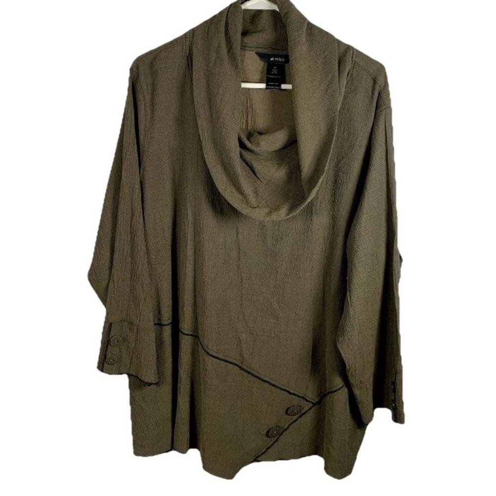 Ali‎ Miles Cowl Neck Tunic Top 2X Brown Taupe Lagenlook Lagom Artsy Textured